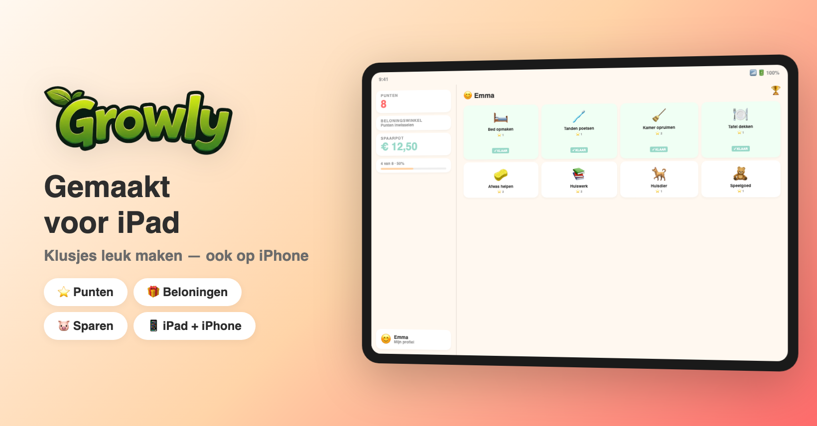 Growly | Klusjes, punten & beloningen voor kinderen