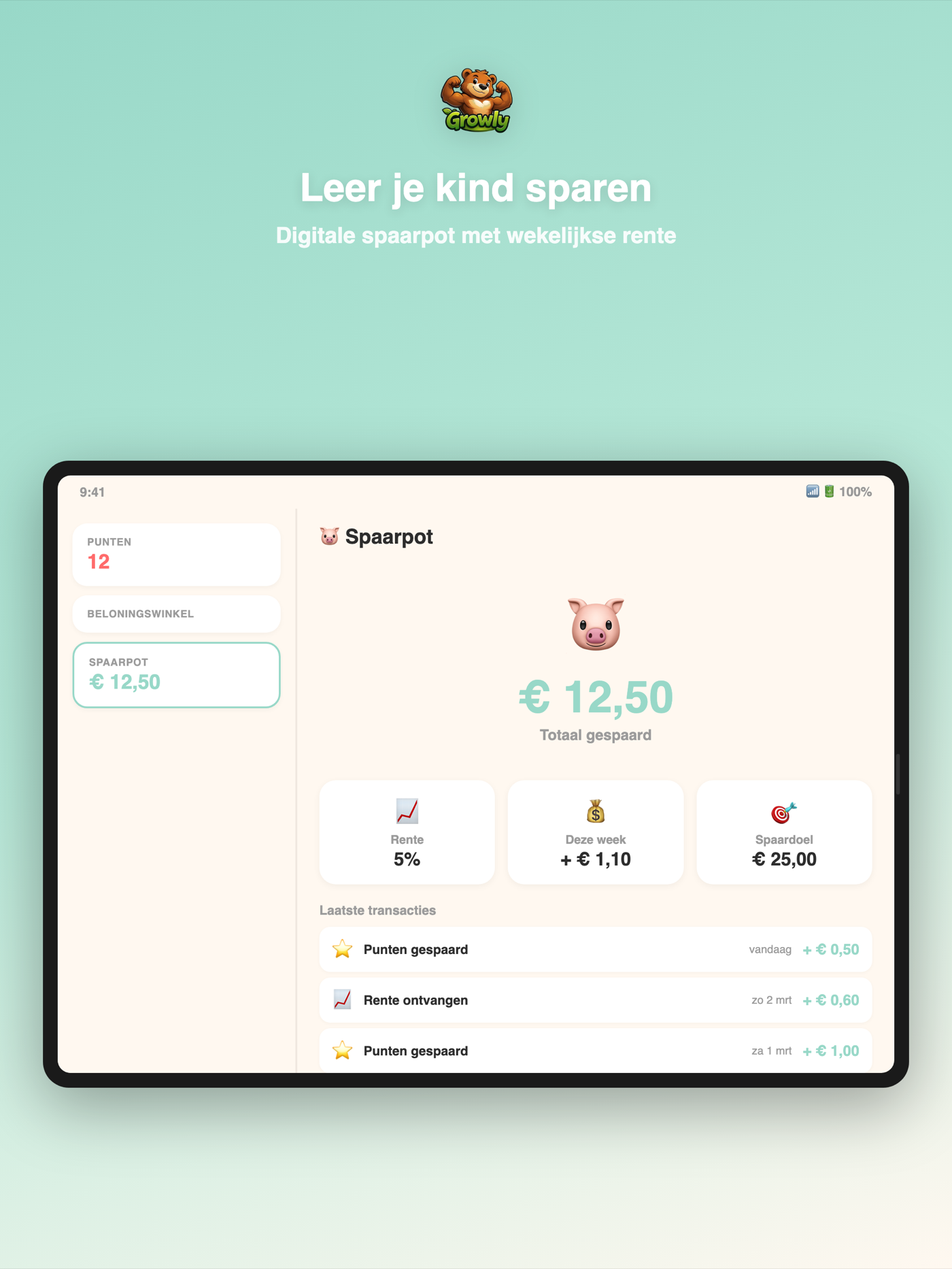 Growly Spaarpot op iPad