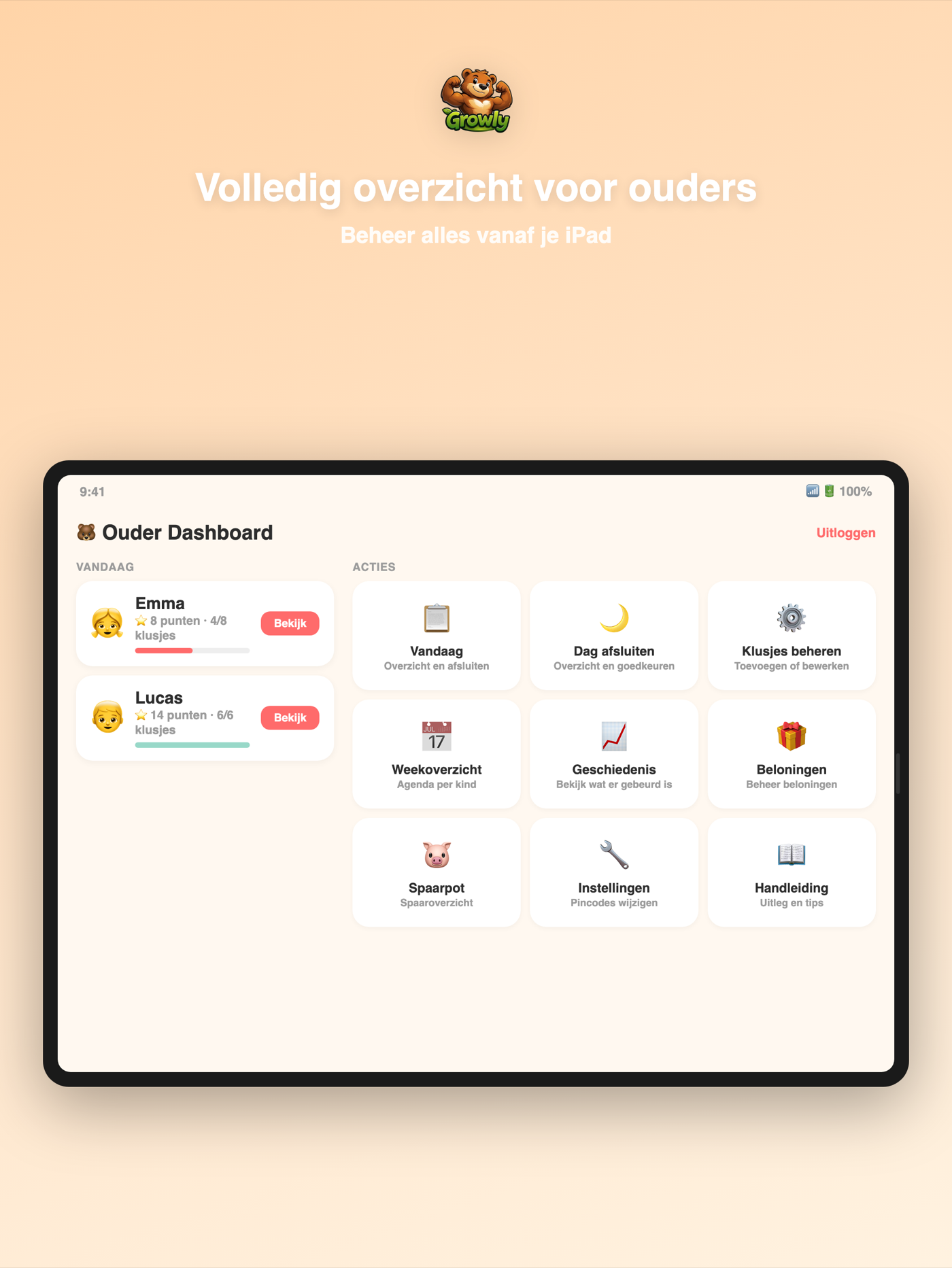 Growly Ouder Dashboard op iPad
